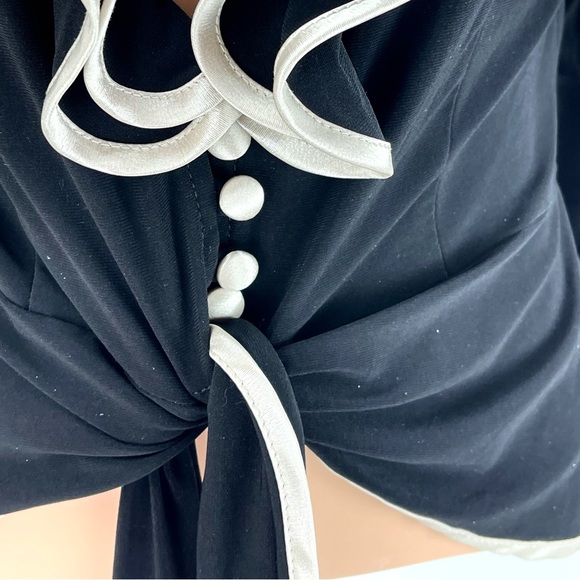 JOSEPH RIBKOFF Flamenco Ruffle Wrap Blouse SIZE 8 Black Ivory Satin Evening Top - Picture 5 of 15